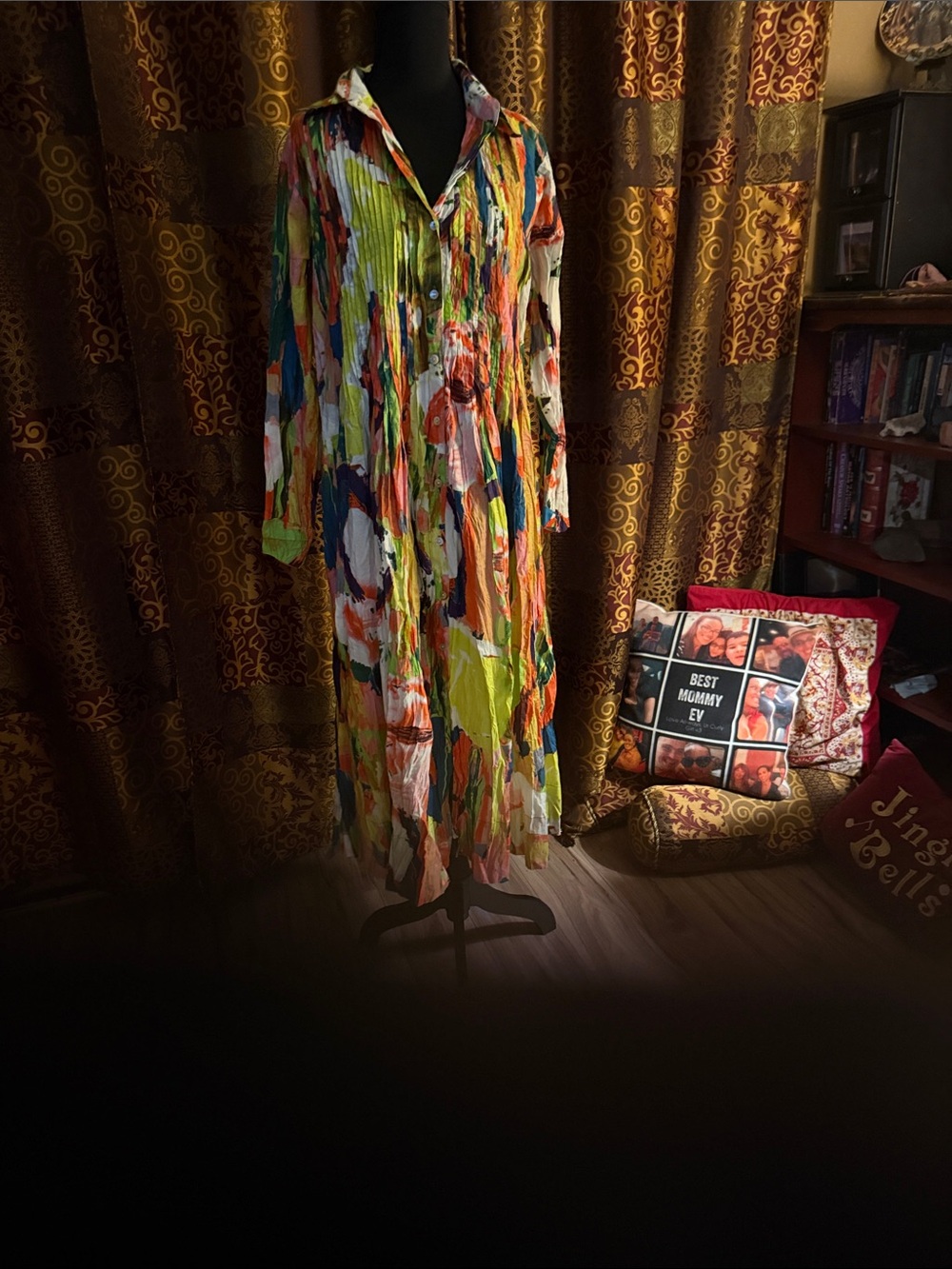 Vibrant Abstract Print Long Button-Front Dress